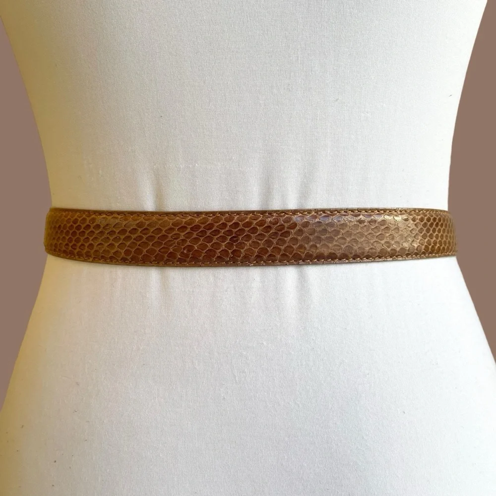 Brown Snakeskin Belt Vintage Square Covered Buckle Size S/M